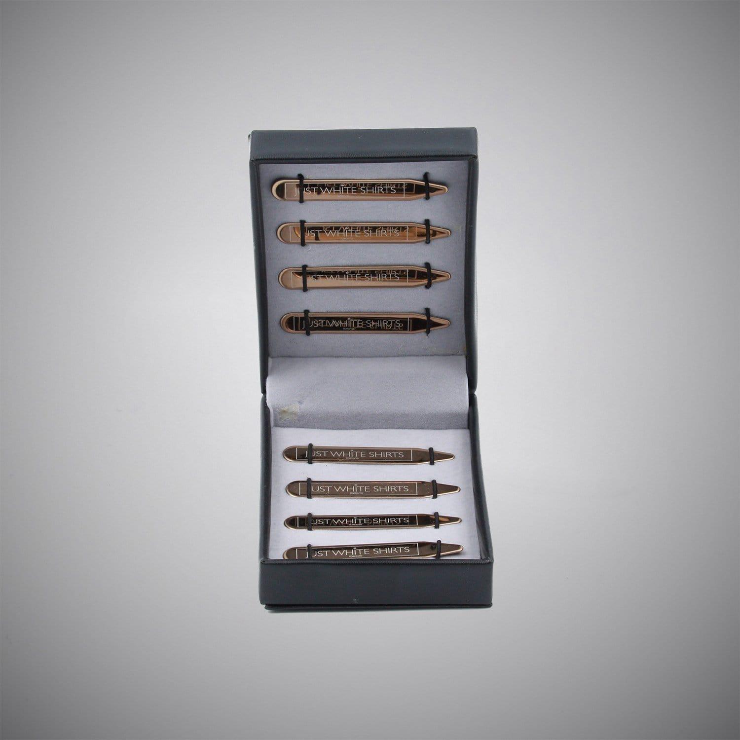 Rose Gold Chrome Finish Stainless Steel 8 Piece Collar Stay Box Set - Just White Shirts