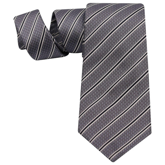 SILVER GREY AND BLACK STRIPE ON CHARCOAL GREY SILK TIE - Just White Shirts