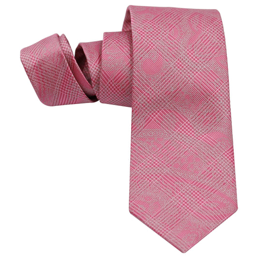 SILVER ON DUSTY PINK CHECK SILK TIE - Just White Shirts