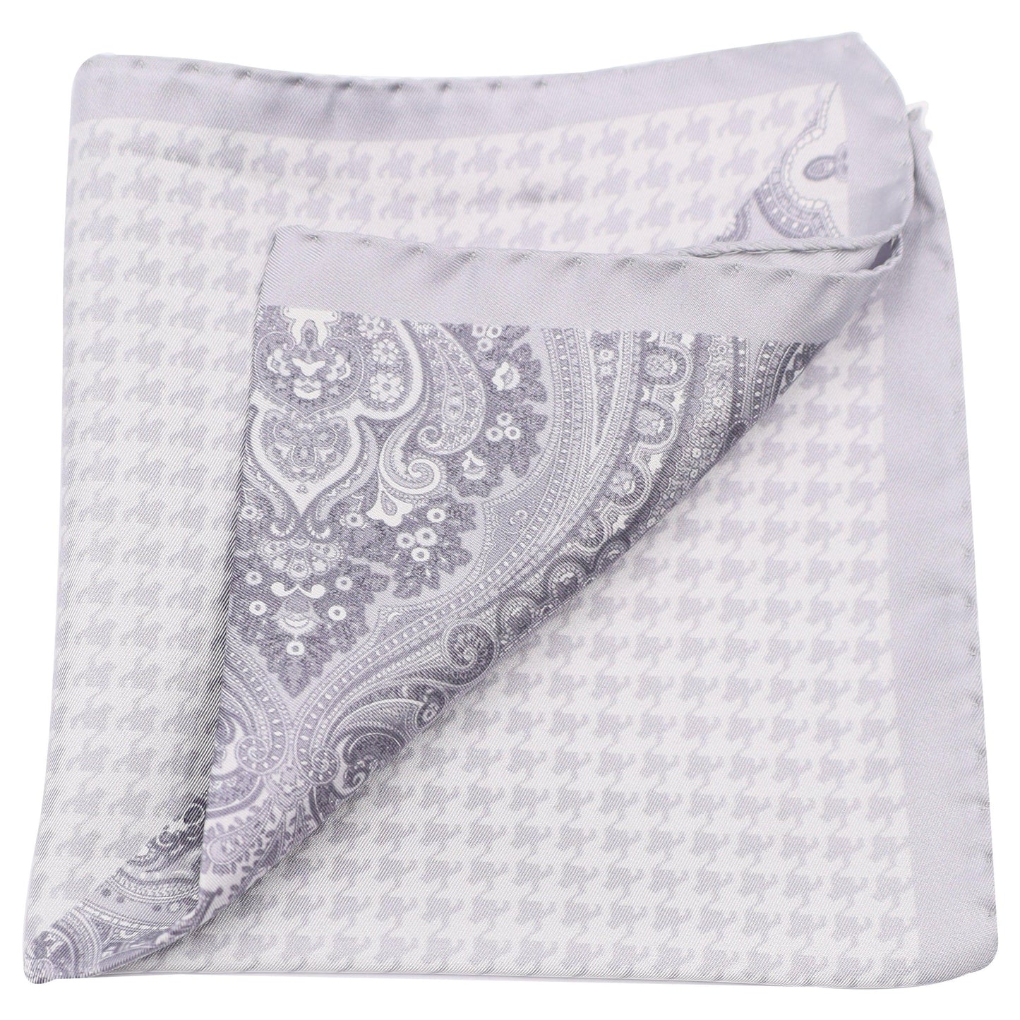 Silver Paisley and Houndstooth Silk Pocket Square - Just White Shirts