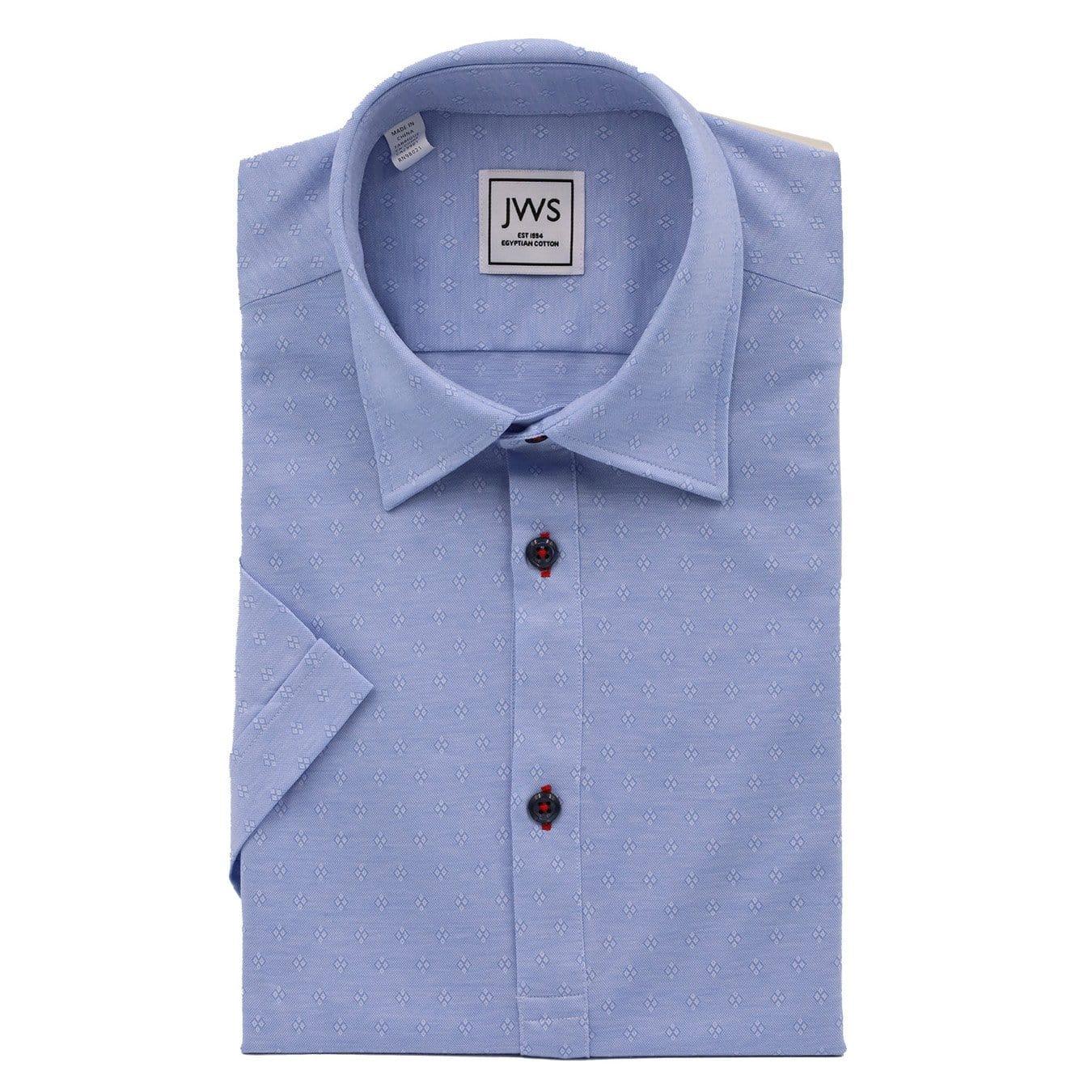 Sky Blue Diamond Pattern Jacquard fine Pique Polo Shirt - Just White Shirts