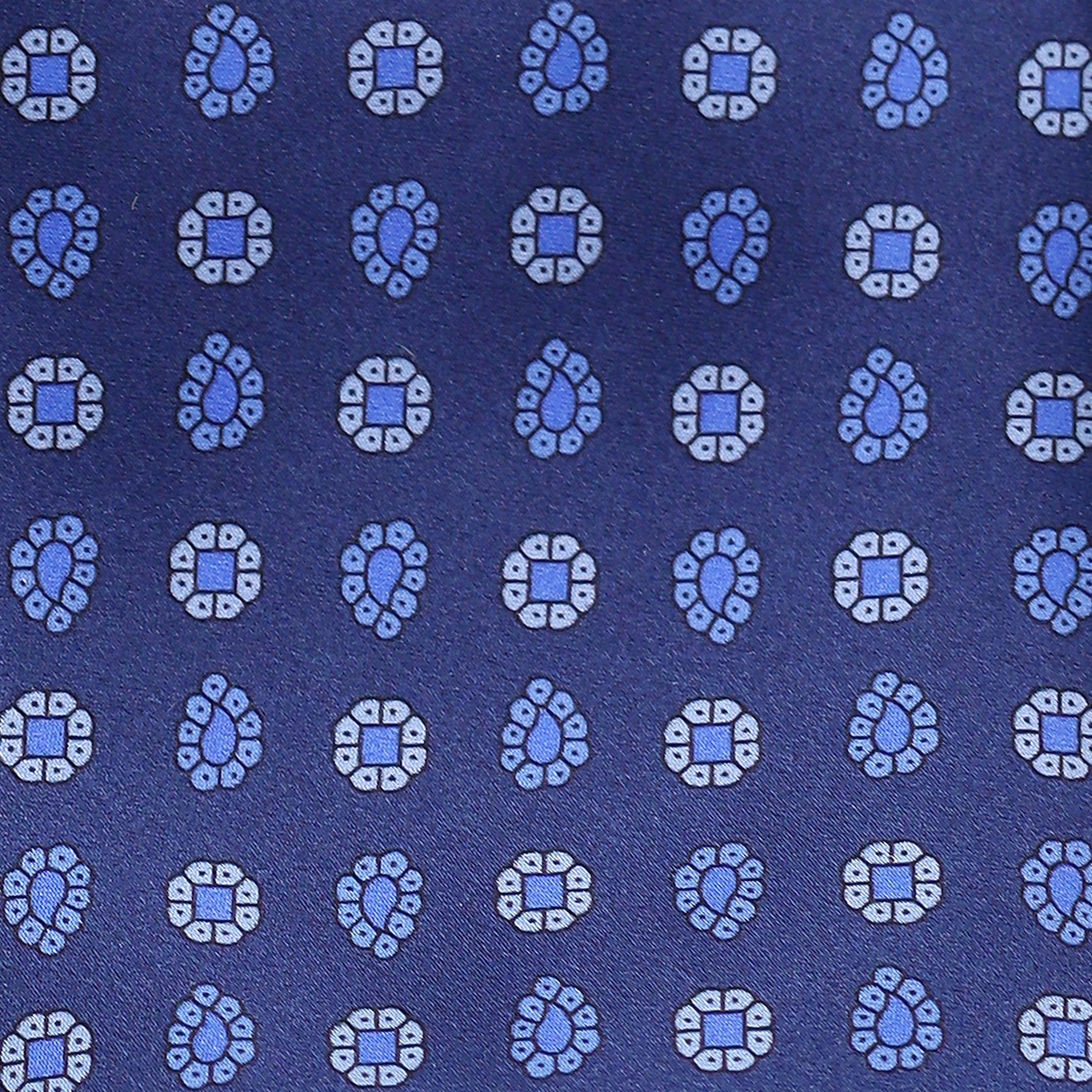 SKY BLUE FOULARD ON MID BLUE SILK TIE - Just White Shirts