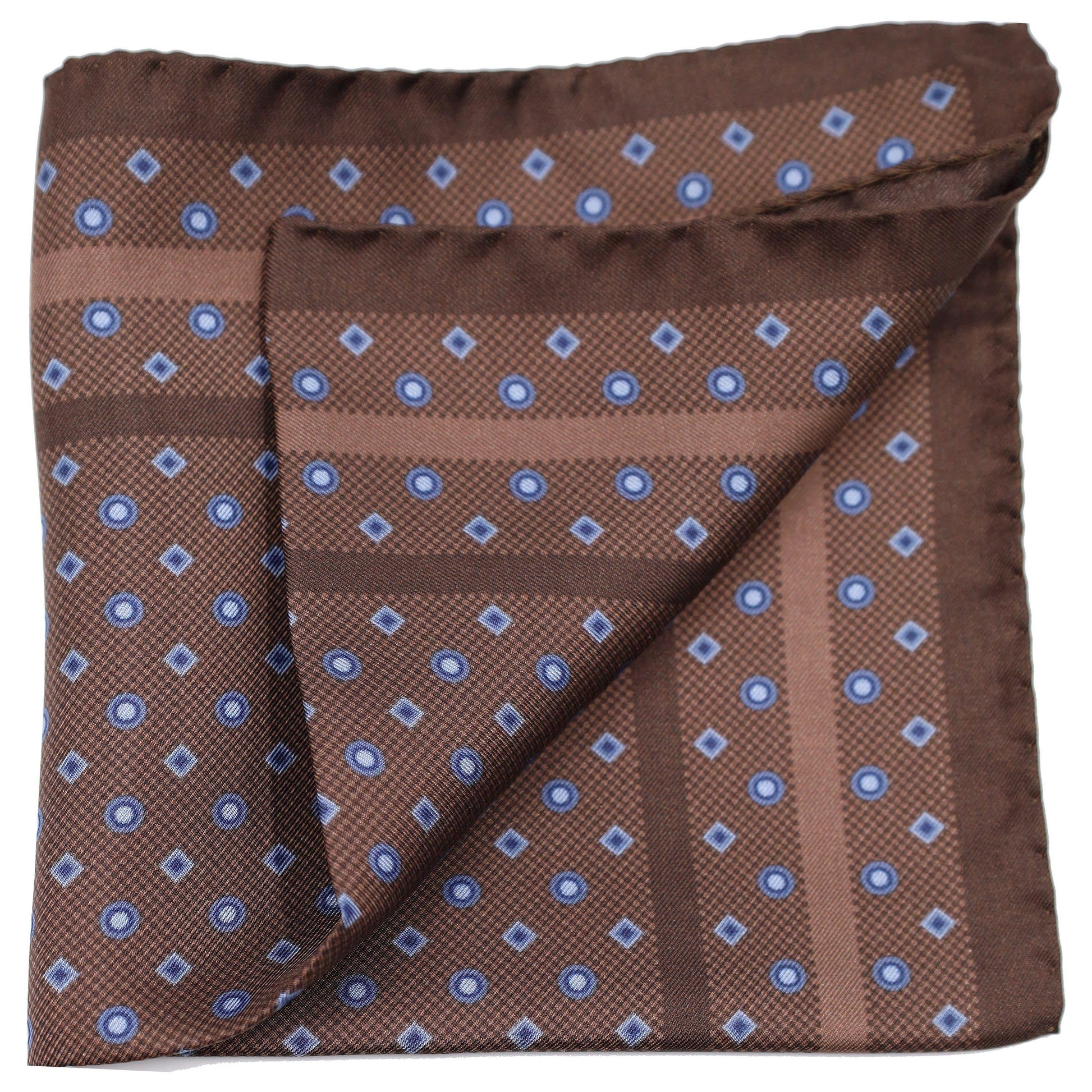 Sky blue pips on Brown background Silk Pocket Square - Just White Shirts