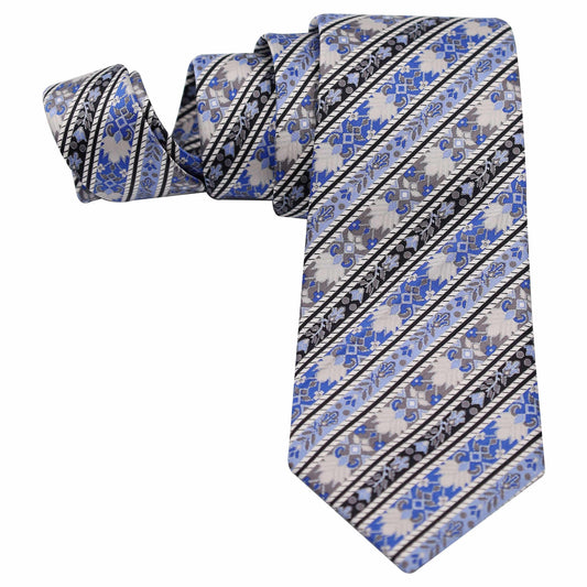 SKY BLUE SILVER AND BLACK STRIPE SILK TIE - Just White Shirts