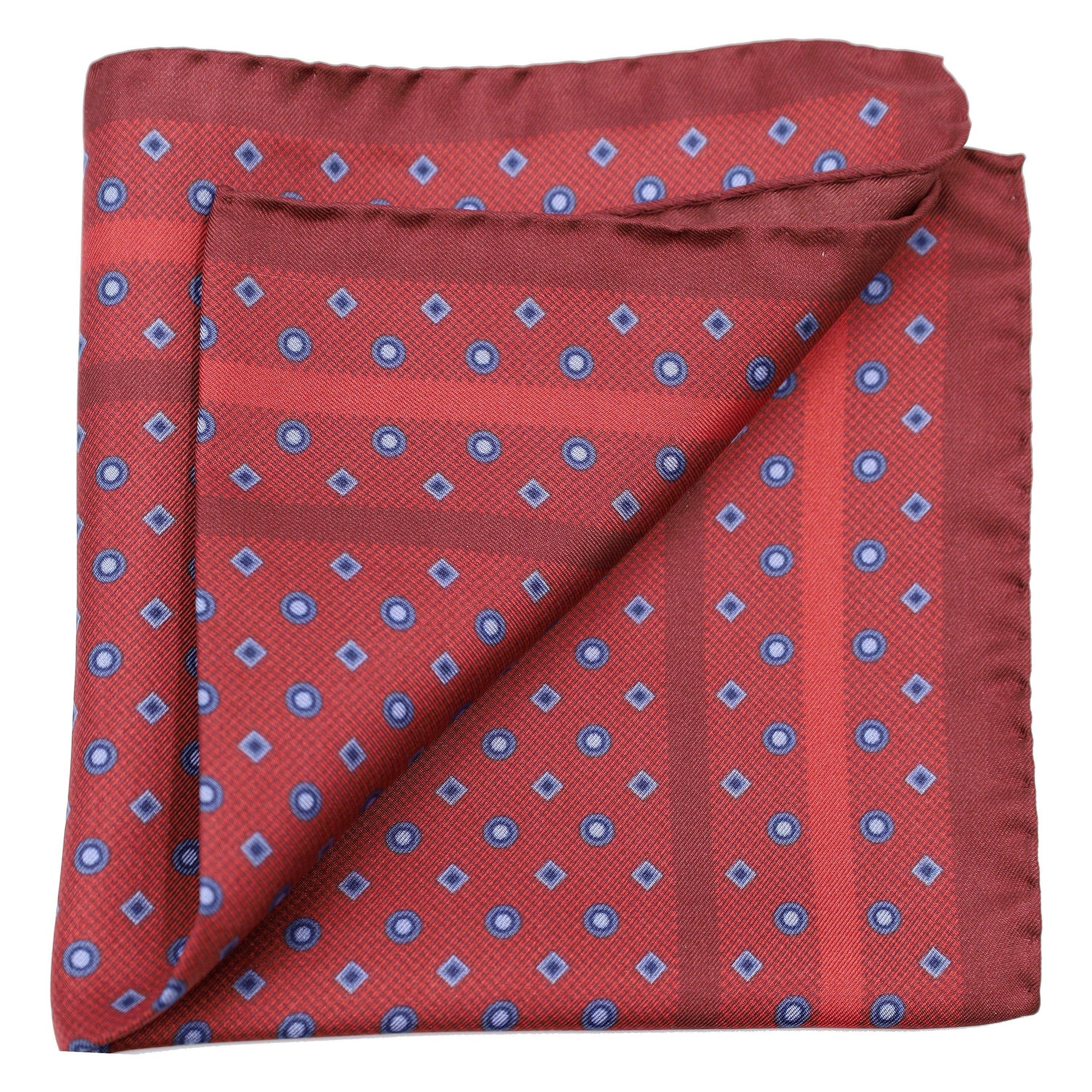 Sky Foulard on Red SIlk Pocket Square - Just White Shirts
