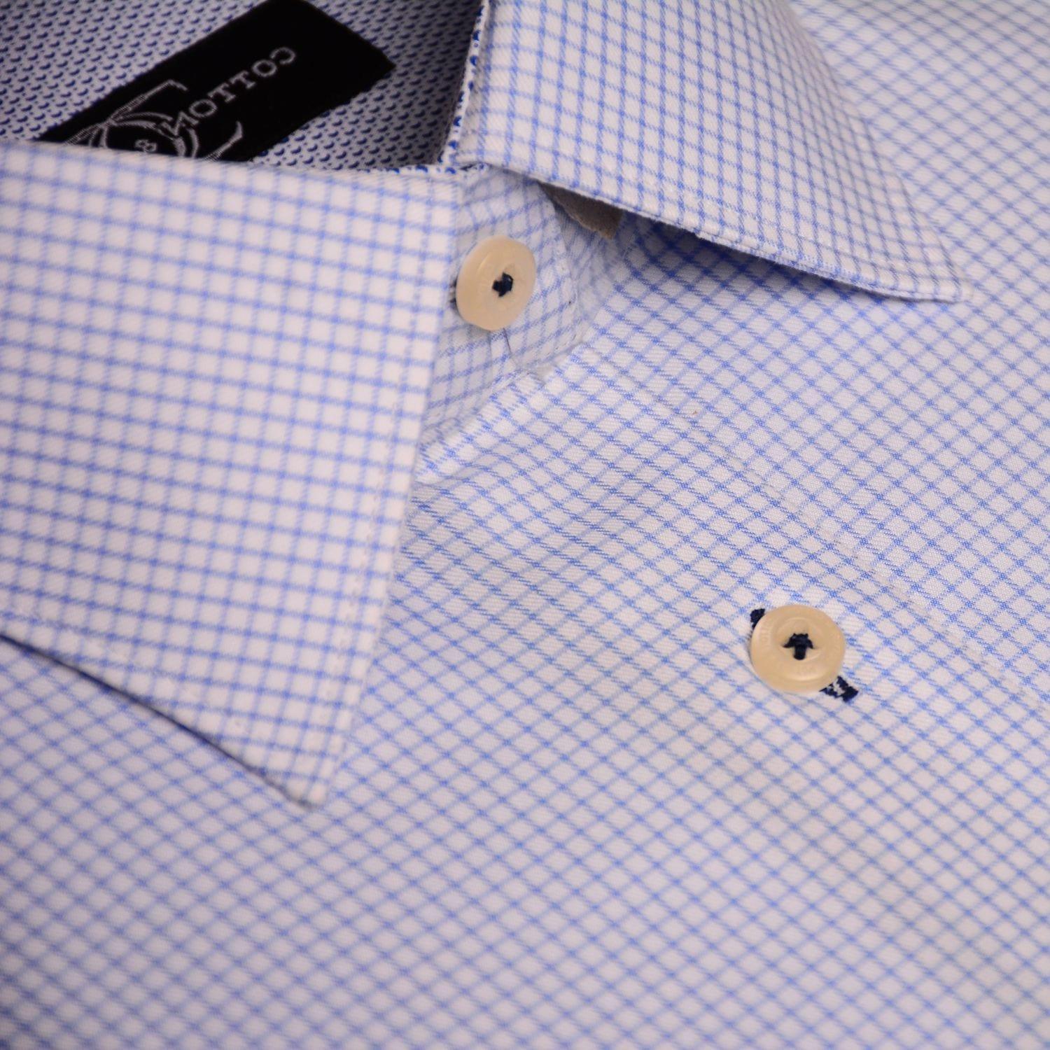 Sports Shirt Navy Tattersall on White Background with Blue Microdesign - Just White Shirts