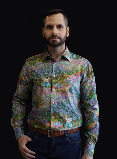 THE ARTIST'S GARDEN AT GIVERNY BY CLAUDE MONET PRINTED SHIRT - Just White Shirts