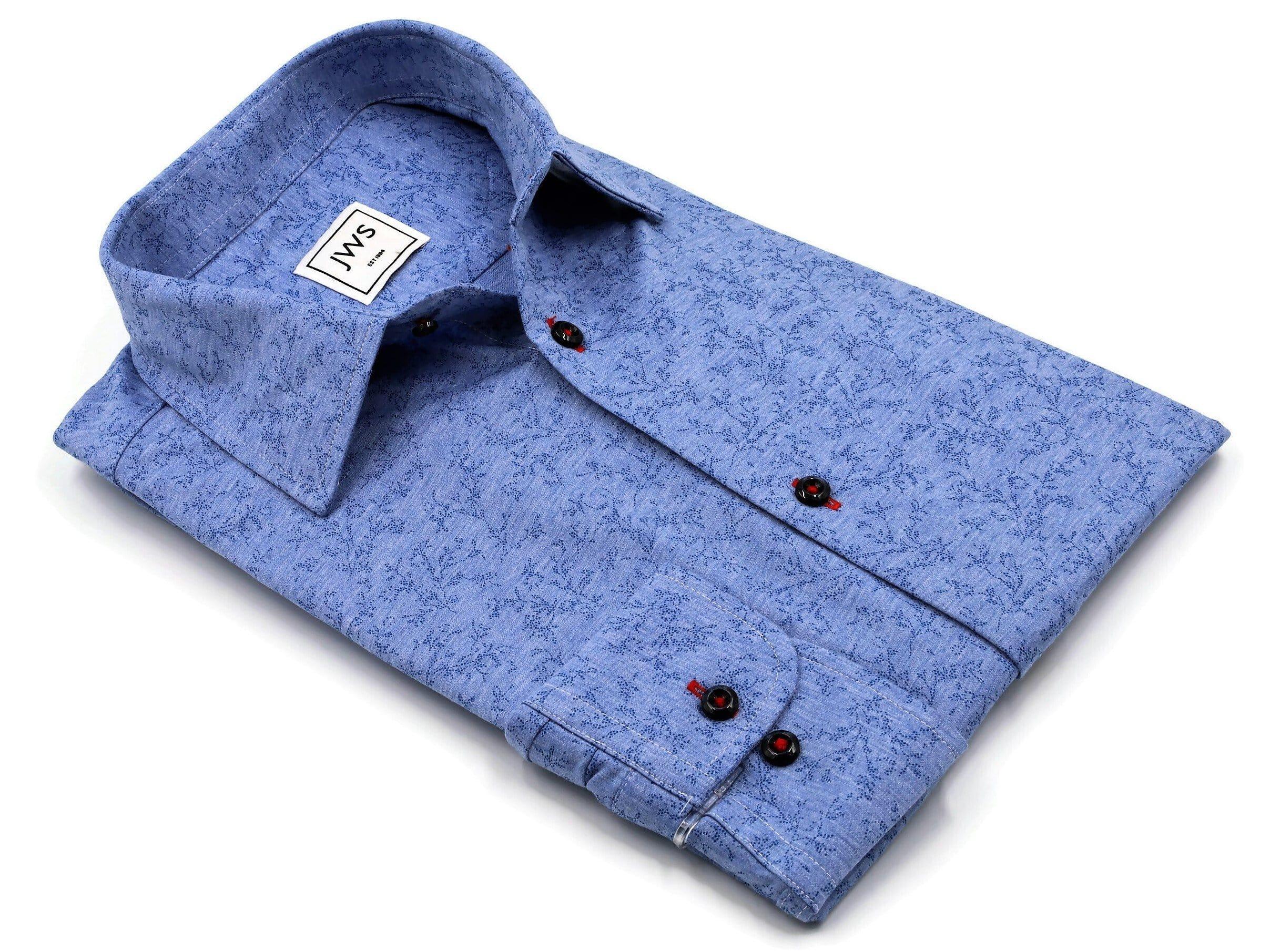 The Athleshirt - Cotton Knit Mid Blue with Navy Leaves - Just White Shirts