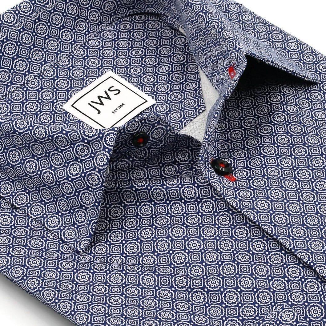The Athleshirt - Cotton Knit Navy Medallions - Just White Shirts
