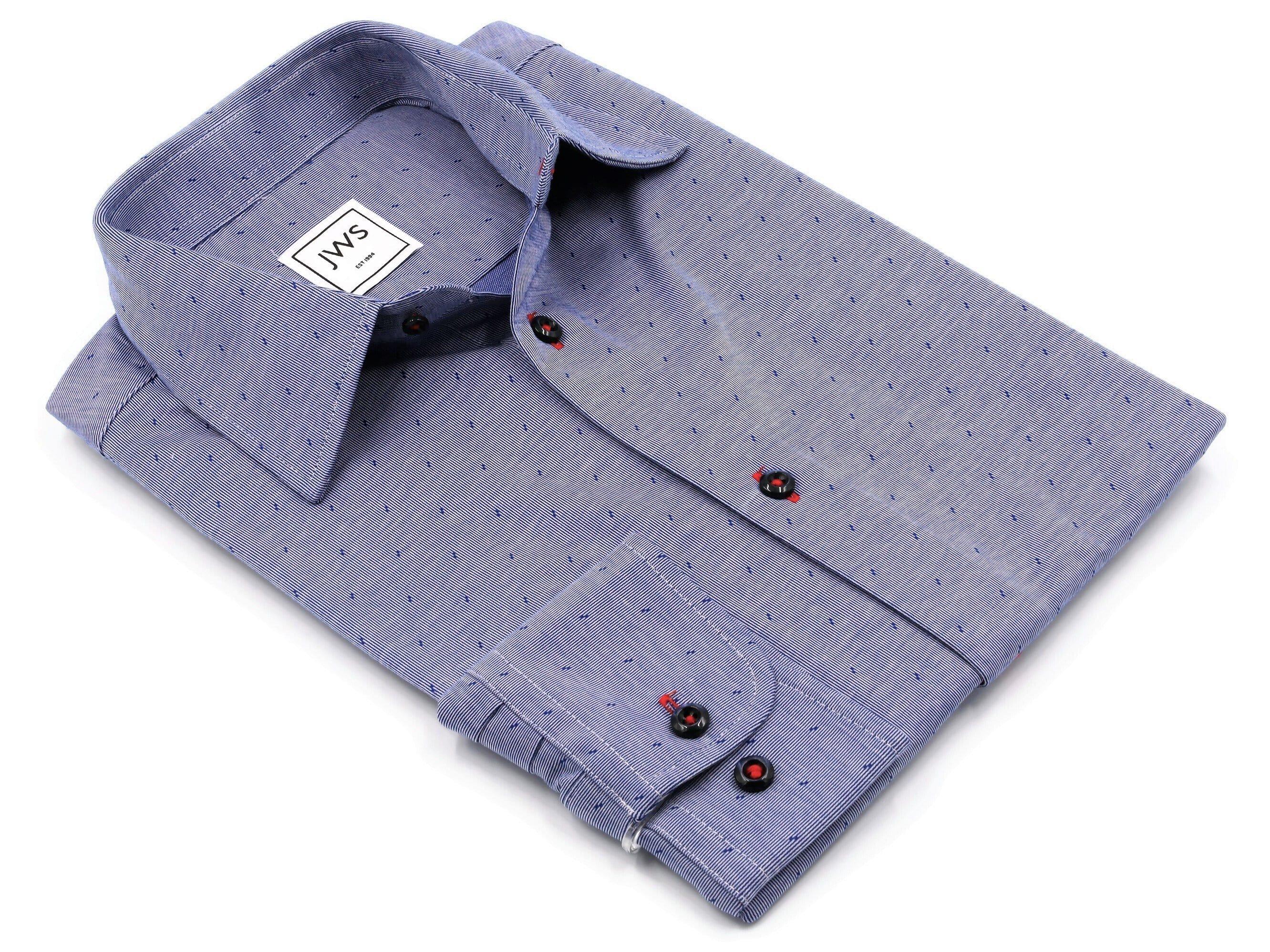 The Athleshirt - Cotton Knit Navy Sttripe with Dots - Just White Shirts