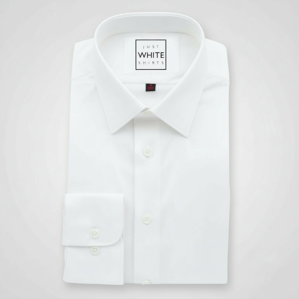 White Egyptian Cotton Non Iron Dress Shirt, Modified Collar and Adjustable Button Cuffs - Just White Shirts