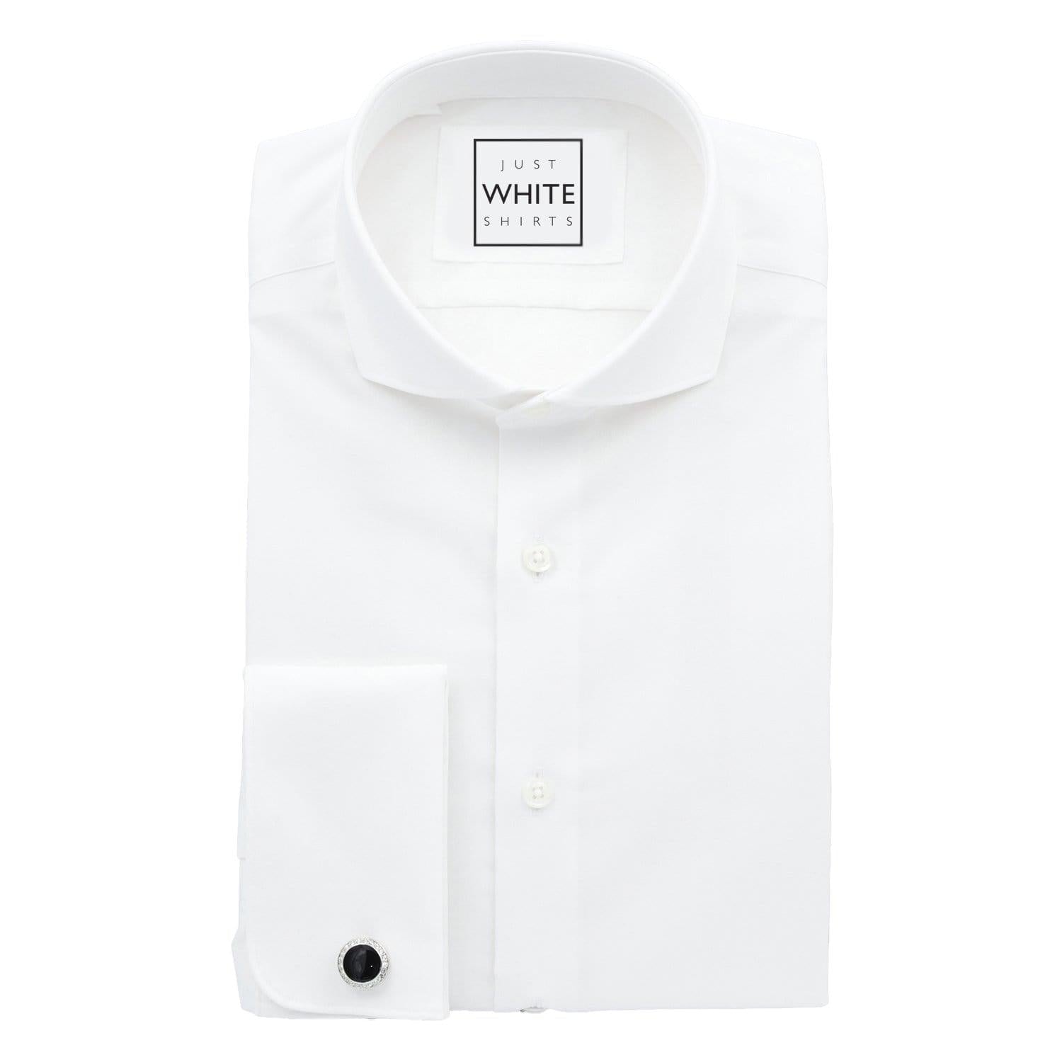 White Egyptian Cotton Non Iron Dress Shirt, Spread Collar and French Cuffs - Just White Shirts