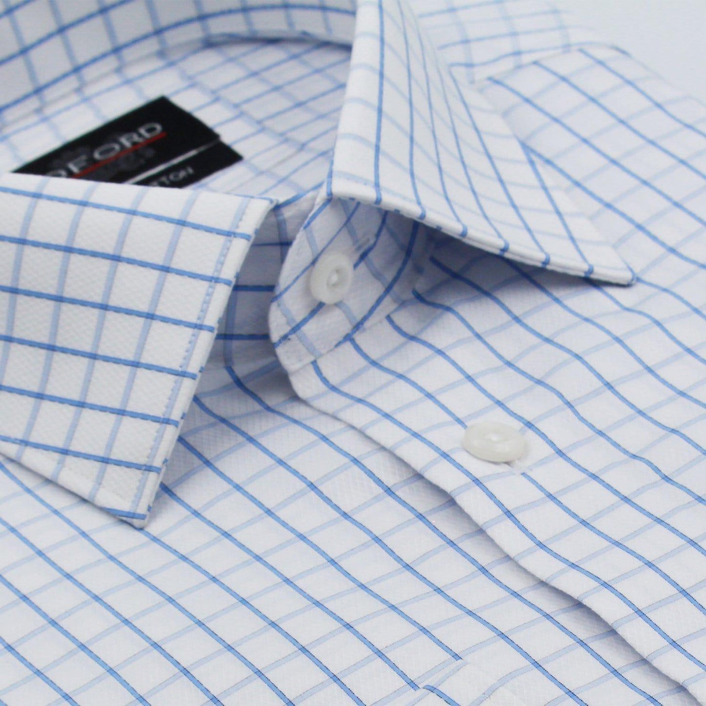 White with Blue Check - Just White Shirts