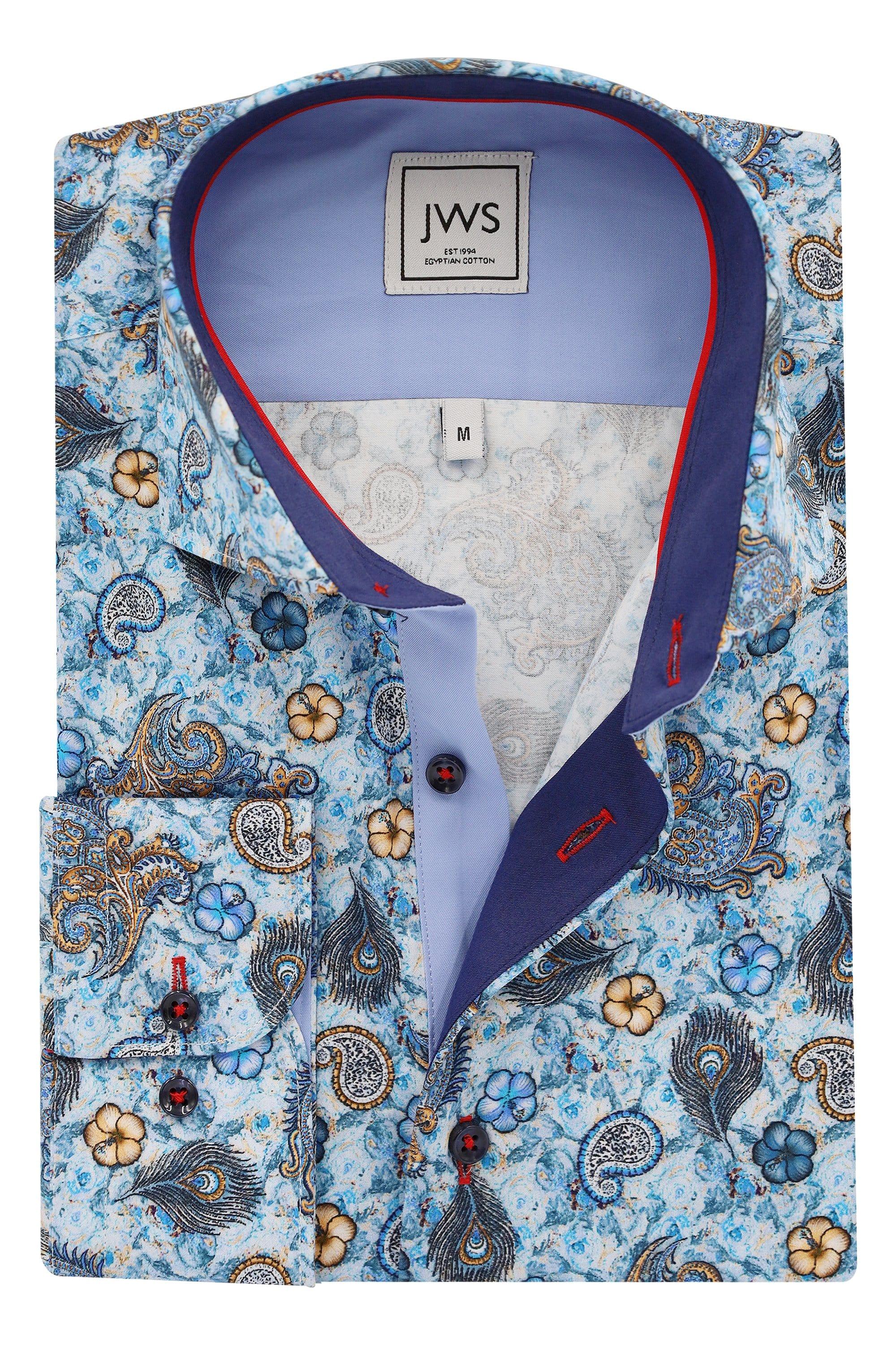 Yellow Floral and Paisley on Blue Ground - Just White Shirts