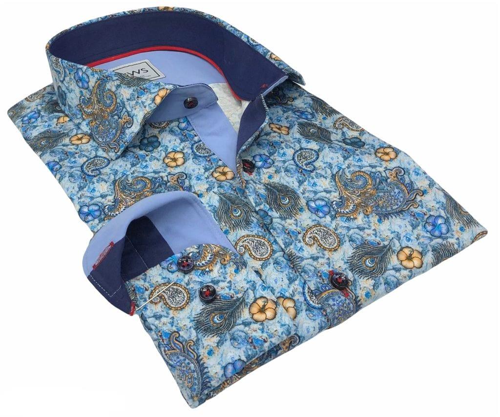 Yellow Floral and Paisley on Blue Ground - Just White Shirts